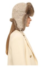 Женская кашемировая шапка-ушанка с отделкой из меха соболя BLACK SABLE кремвого цвета, арт. BS-005F11/MW | Фото 2 (Материал: Текстиль, Кашемир, Шерсть)