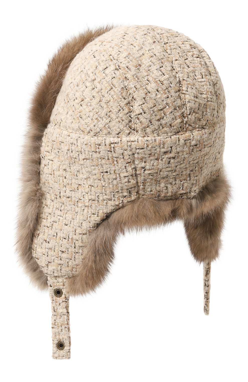 Женская кашемировая шапка-ушанка с отделкой из меха соболя BLACK SABLE кремвого цвета, арт. BS-005F11/MW | Фото 3 (Материал: Текстиль, Кашемир, Шерсть)