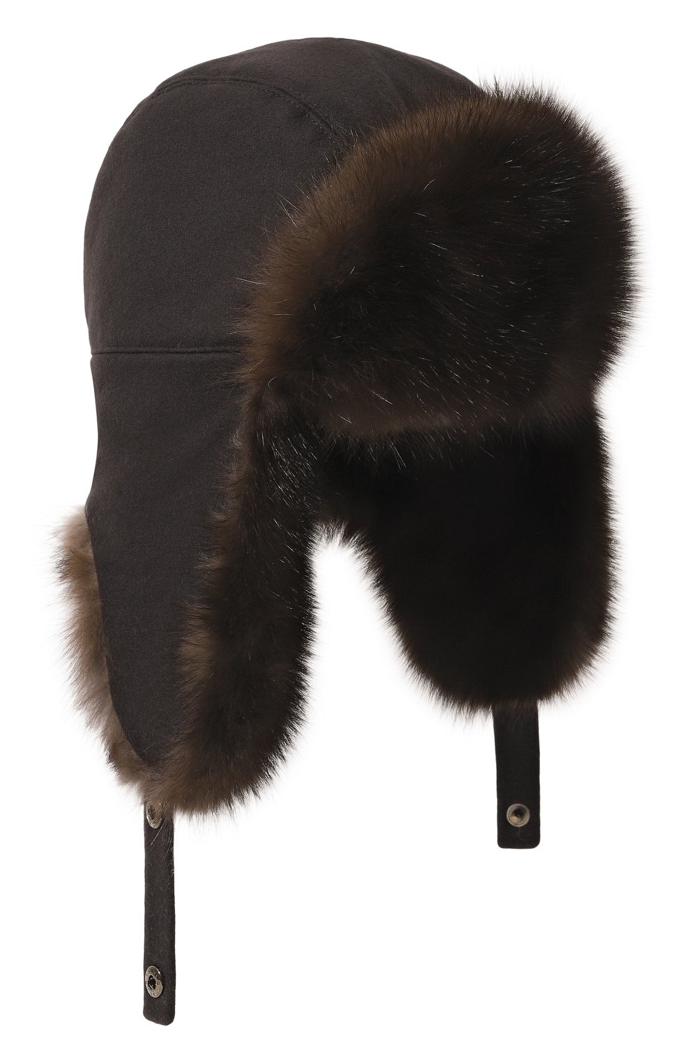 Женская кашемировая шапка-ушанка с отделкой из меха соболя BLACK SABLE темно-серого цвета, арт. BS-005F10 | Фото 1 (Материал: Текстиль, Кашемир, Шерсть)