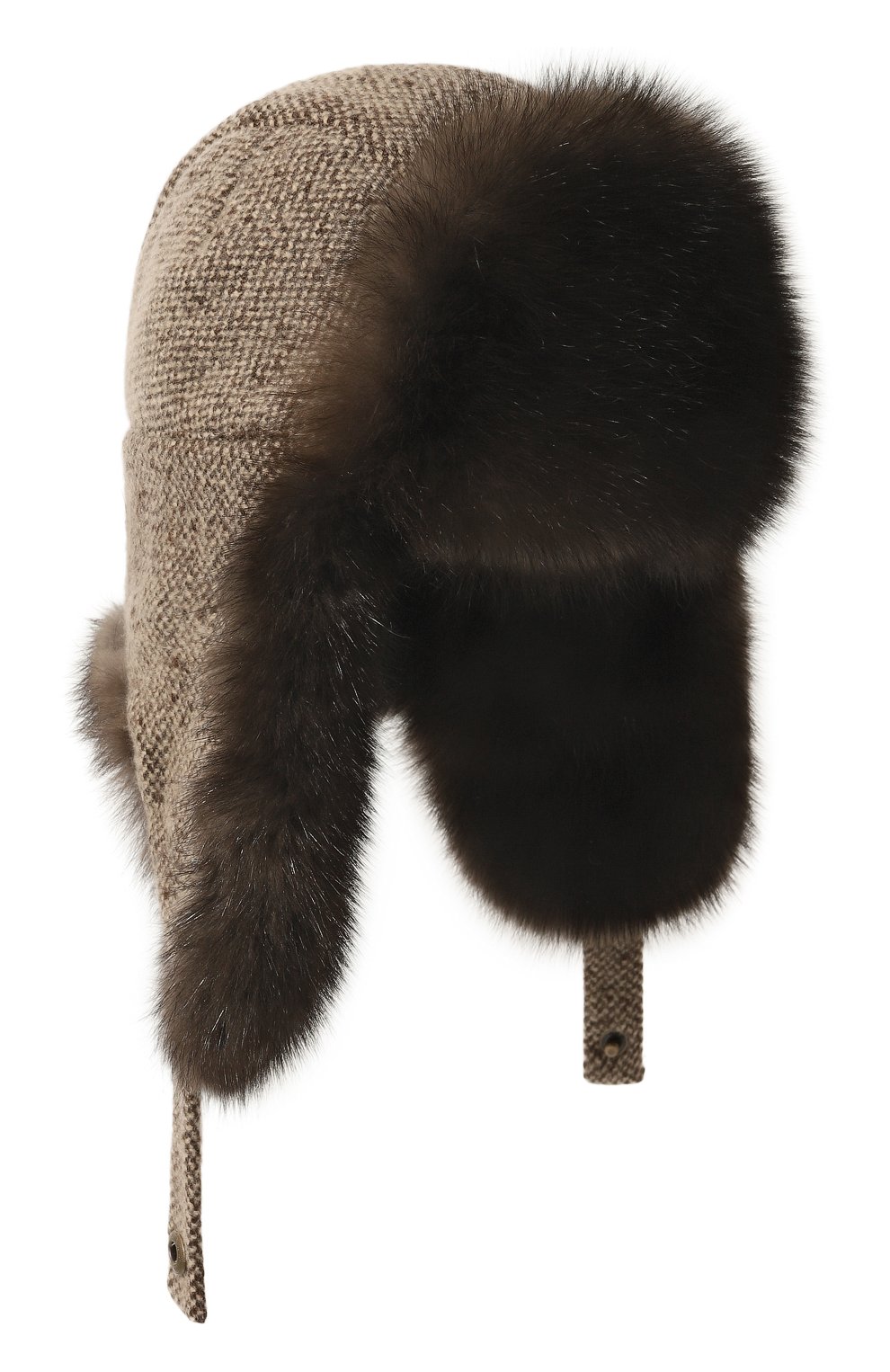 Женская кашемировая шапка-ушанка с отделкой из меха соболя BLACK SABLE бежевого цвета, арт. BS-005F9 | Фото 1 (Материал: Текстиль, Кашемир, Шерсть)