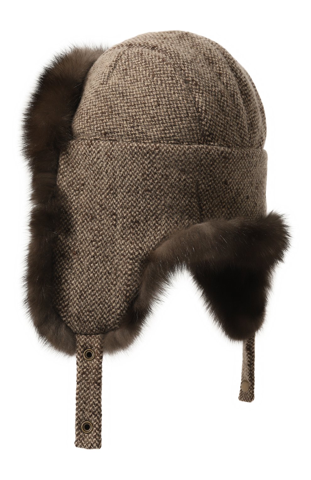 Женская кашемировая шапка-ушанка с отделкой из меха соболя BLACK SABLE бежевого цвета, арт. BS-005F9 | Фото 3 (Материал: Текстиль, Кашемир, Шерсть)