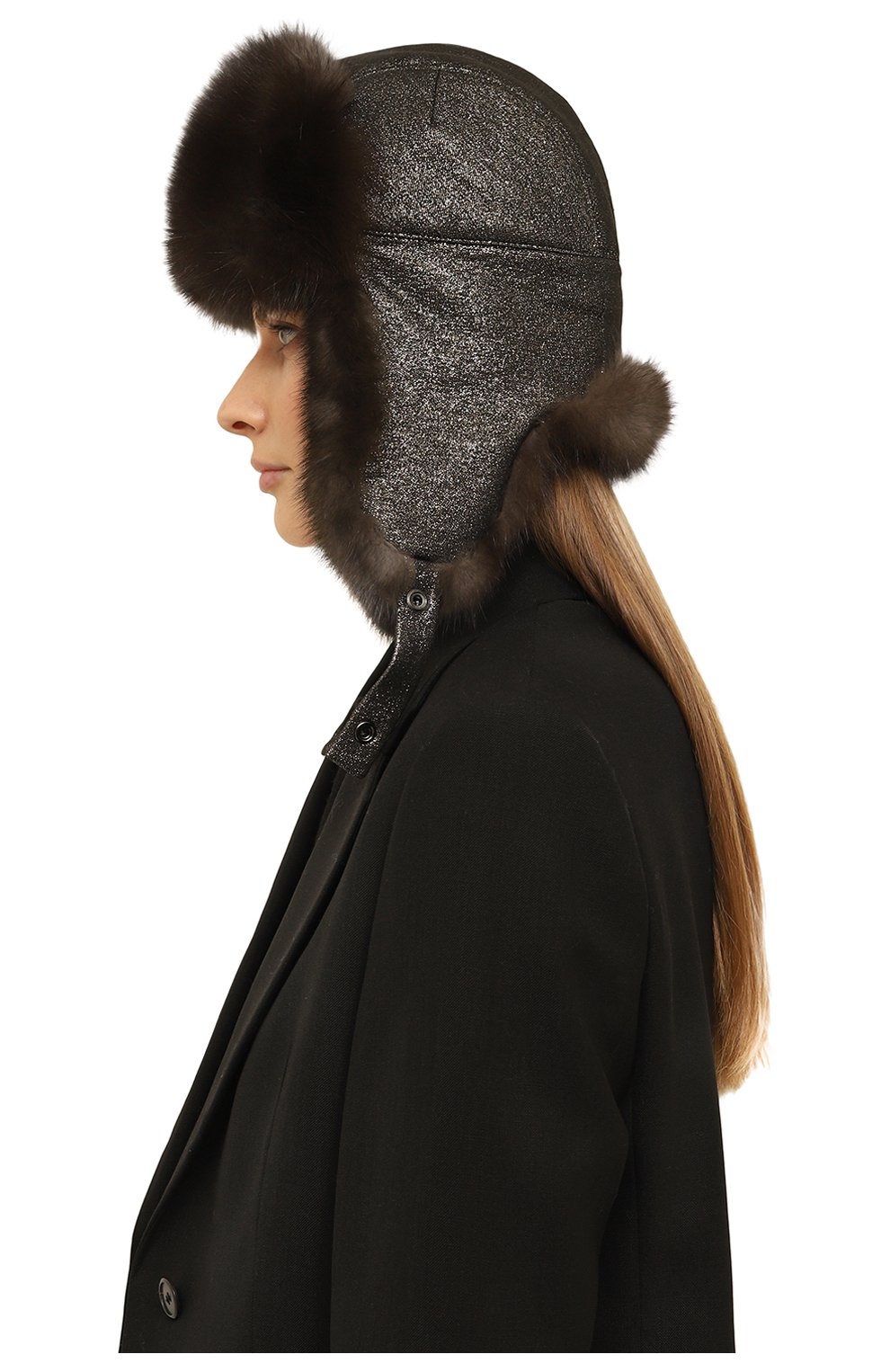 Женская шапка-ушанка из меха соболя BLACK SABLE черного цвета, арт. BS-005F8 | Фото 2 (Материал: Текстиль, Кашемир, Шерсть, Натуральный мех)