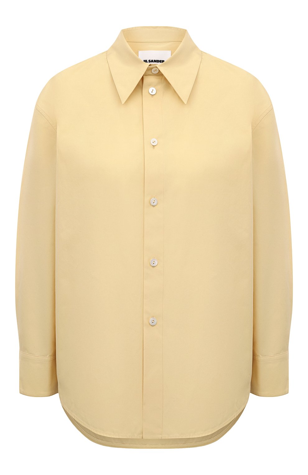Женская хлопковая рубашка JIL SANDER желтого цвета, арт. J02DL0002/J45146 | Фото 1 (Рукава: Длинные; Принт: Без принта; Женское Кросс-КТ: Рубашка-одежда; Длина (для топов): Стандартные; Материал внешний: Хлопок; Стили: Кэжуэл)