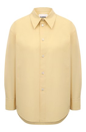 Женская хлопковая рубашка JIL SANDER желтого цвета, арт. J02DL0002/J45146 | Фото 1 (Рукава: Длинные; Принт: Без принта; Женское Кросс-КТ: Рубашка-одежда; Длина (для топов): Стандартные; Материал внешний: Хлопок; Стили: Кэжуэл)