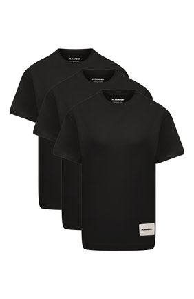 Женская комплект из трех футболок JIL SANDER черного цвета, арт. J40GC0001/J45048 | Фото 1 (Материал внешний: Хлопок; Рукава: Короткие; Длина (для топов): Стандартные; Женское Кросс-КТ: Футболка-одежда; Принт: Без принта; Стили: Кэжуэл)