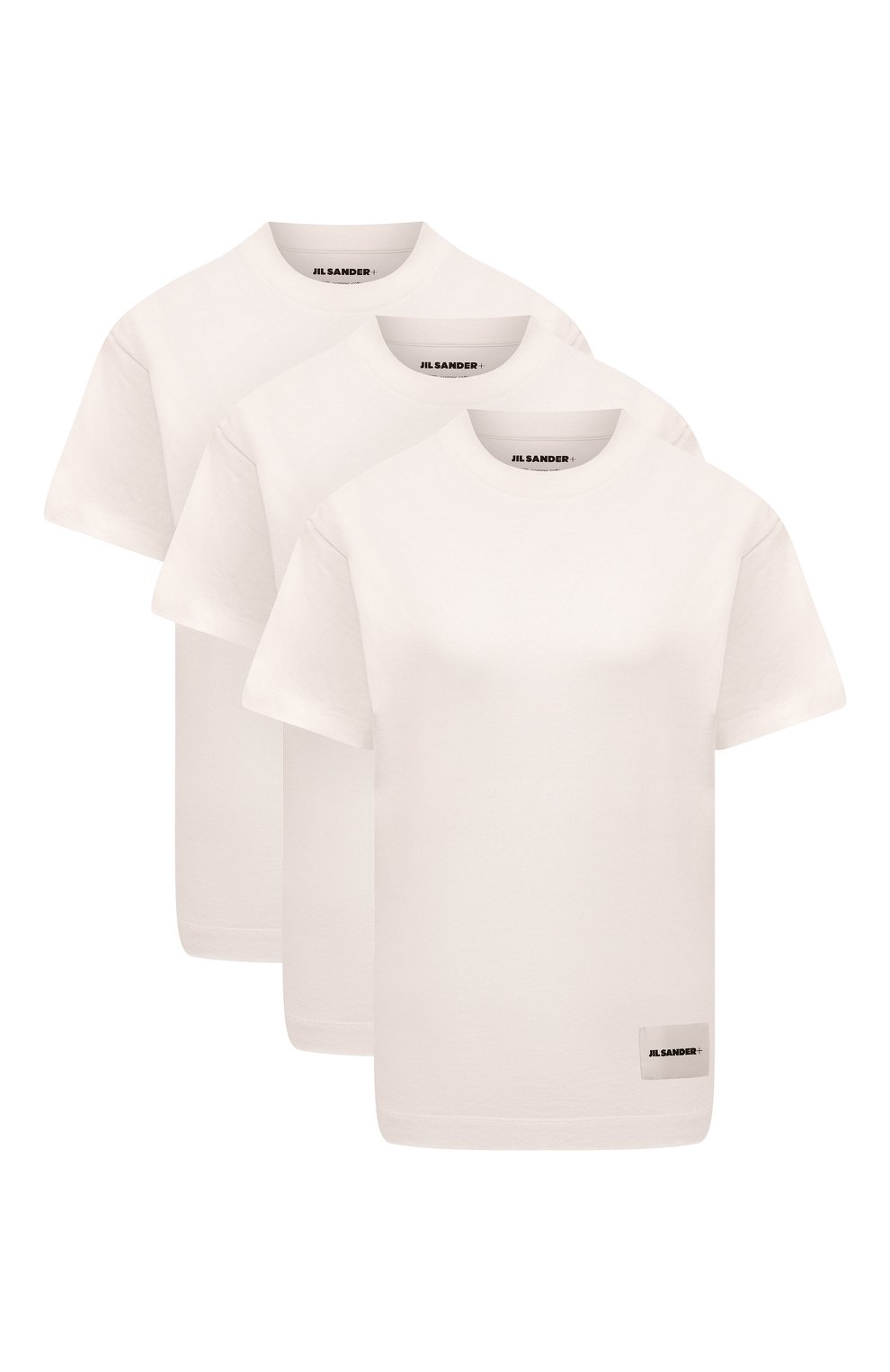 Женская комплект из трех футболок JIL SANDER белого цвета, арт. J40GC0001/J45048 | Фото 1 (Принт: Без принта; Рукава: Короткие; Длина (для топов): Стандартные; Материал внешний: Хлопок; Женское Кросс-КТ: Футболка-одежда; Стили: Кэжуэл)