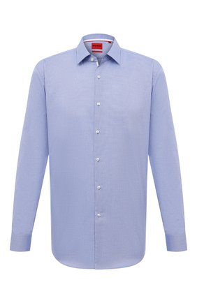 Мужская хлопковая сорочка HUGO синего цвета, арт. 50484134 | Фото 1 (Рукава: Длинные; Материал внешний: Хлопок; Длина (для топов): Стандартные)