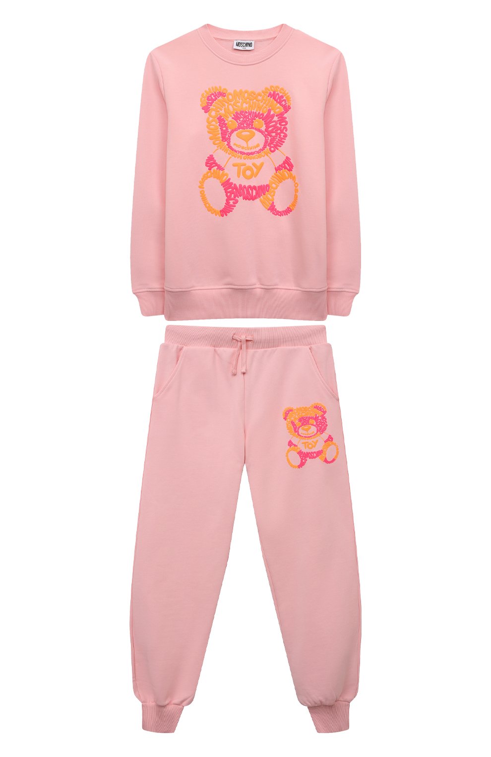 Детская комплект из свитшота и брюк MOSCHINO светло-розового цвета, арт. HUK039/LCA32/14 | Фото 1 (Девочки Кросс-КТ: Костюмы-спорт; Рукава: Длинные; Материал внешний: Хлопок)