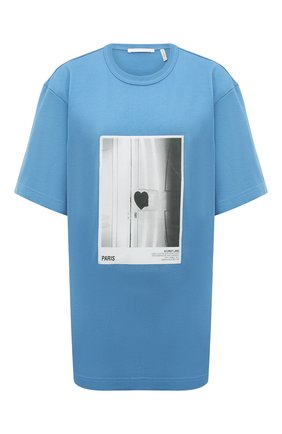 Женская хлопковая футболка HELMUT LANG голубого цвета, арт. M05HM537 | Фото 1 (Рукава: Короткие; Принт: С принтом; Длина (для топов): Удлиненные; Материал внешний: Хлопок; Стили: Спорт-шик; Женское Кросс-КТ: Футболка-одежда)