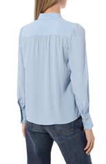 Женская рубашка LIU JO голубого цвета, арт. CA3322 T2504 | Фото 4 (Рукава: Длинные; Принт: Без принта; Женское Кросс-КТ: Рубашка-одежда; Материал внешний: Синтетический материал; Длина (для топов): Стандартные; Стили: Классический)
