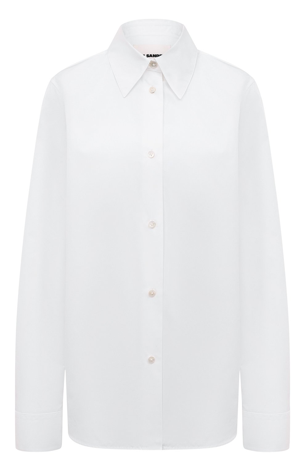 Женская хлопковая рубашка JIL SANDER белого цвета, арт. J04DL0003/J45001 | Фото 1 (Рукава: Длинные; Принт: Без принта; Женское Кросс-КТ: Рубашка-одежда; Длина (для топов): Удлиненные; Материал внешний: Хлопок; Стили: Кэжуэл)