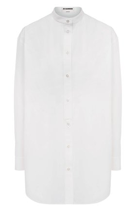 Женская хлопковая рубашка JIL SANDER белого цвета, арт. J05DL0003/J45001 | Фото 1 (Рукава: Длинные; Принт: Без принта; Женское Кросс-КТ: Рубашка-одежда; Длина (для топов): Удлиненные; Материал внешний: Хлопок; Стили: Кэжуэл)