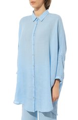Женская льняная рубашка 120% LINO голубого цвета, арт. Y0W1290/D703/000 | Фото 3 (Рукава: Длинные; Принт: Без принта; Женское Кросс-КТ: Рубашка-одежда; Длина (для топов): Удлиненные; Материал внешний: Лен; Стили: Минимализм)