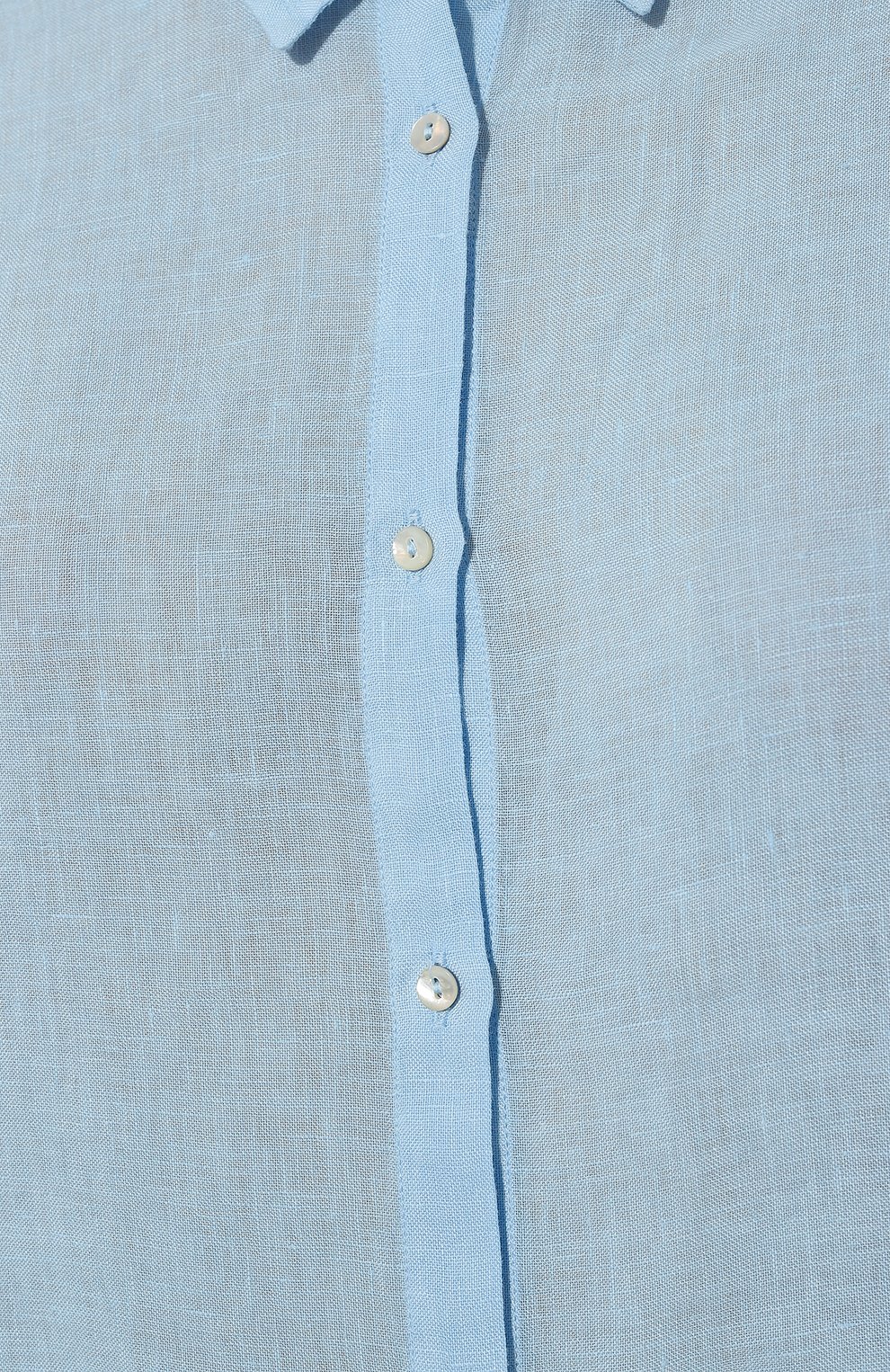 Женская льняная рубашка 120% LINO голубого цвета, арт. Y0W1290/D703/000 | Фото 5 (Рукава: Длинные; Принт: Без принта; Женское Кросс-КТ: Рубашка-одежда; Длина (для топов): Удлиненные; Материал внешний: Лен; Стили: Минимализм)