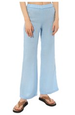 Женские льняные брюки 120% LINO голубого цвета, арт. Y0W2297/0115/000 | Фото 3 (Женское Кросс-КТ: Брюки-пляжная одежда, Брюки-одежда; Силуэт Ж (брюки и джинсы): Широкие; Длина (брюки, джинсы): Стандартные; Материал внешний: Лен; Стили: Минимализм)