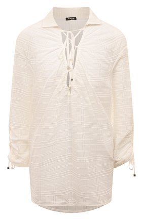 Женская хлопковая блузка KITON кремвого цвета, арт. D55424K0958B | Фото 1 (Рукава: Длинные; Материал внешний: Хлопок; Длина (для топов): Стандартные; Стили: Кэжуэл; Принт: Без принта; Женское Кросс-КТ: Блуза-одежда, Блуза-пляжная одежда)