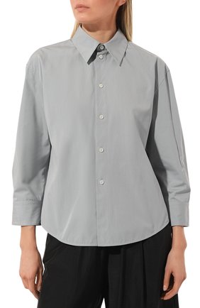 Женская хлопковая рубашка JIL SANDER серого цвета, арт. J02DL0002/J45146 | Фото 3 (Рукава: Длинные; Принт: Без принта; Женское Кросс-КТ: Рубашка-одежда; Длина (для топов): Стандартные; Материал внешний: Хлопок; Стили: Минимализм)