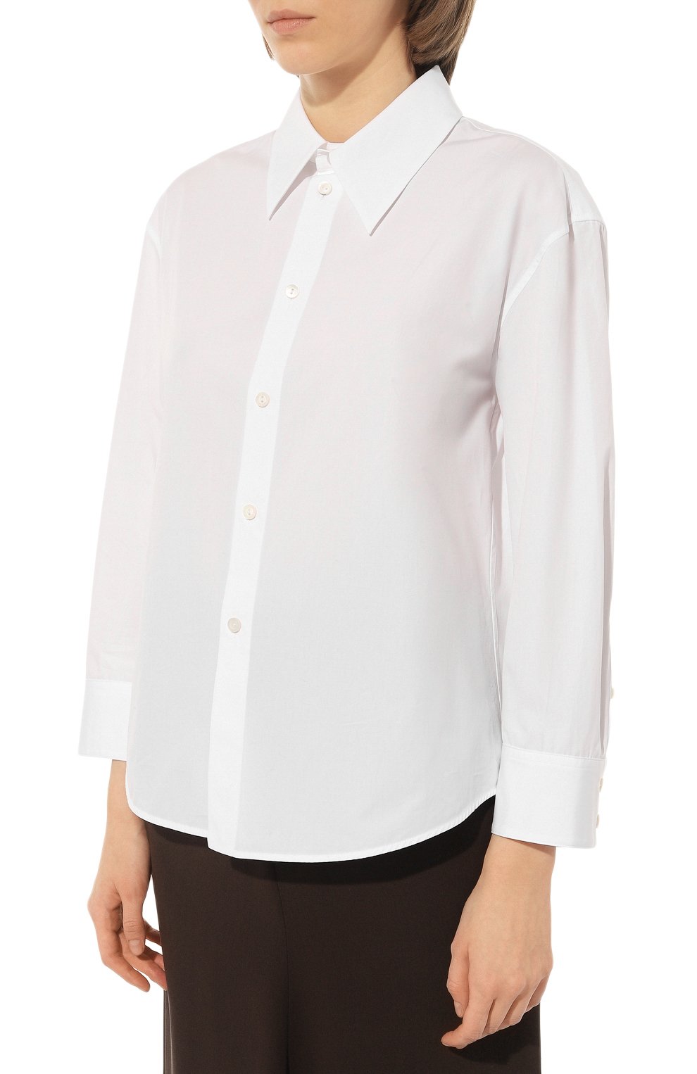 Женская хлопковая рубашка JIL SANDER белого цвета, арт. J02DL0002/J45146 | Фото 3 (Рукава: Длинные; Принт: Без принта; Женское Кросс-КТ: Рубашка-одежда; Длина (для топов): Стандартные; Материал внешний: Хлопок; Стили: Минимализм)
