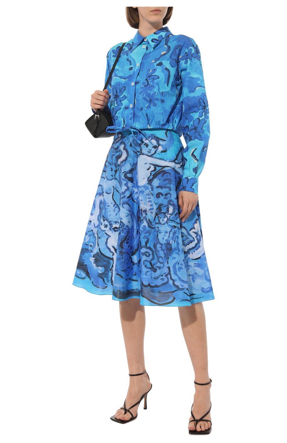 Женская хлопковая рубашка MARNI голубого цвета, арт. CAMA0526A0/UTC230 | Фото 2 (Рукава: Длинные; Женское Кросс-КТ: Рубашка-одежда; Принт: С принтом; Материал внешний: Хлопок; Длина (для топов): Укороченные; Стили: Романтичный)