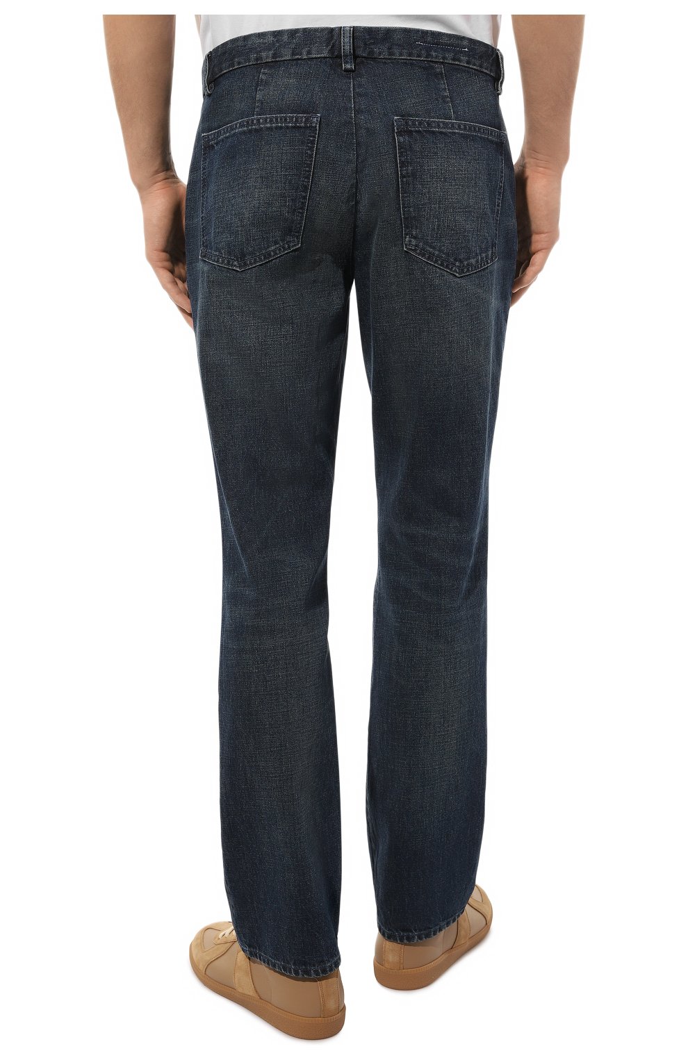 Мужские джинсы MM6 синего цвета, арт. S52KA0416/S30844 | Фото 4 (Силуэт М (брюки): Прямые; Кросс-КТ: Деним; Длина (брюки, джинсы): Стандартные; Материал внешний: Хлопок, Деним; Детали: Потертости; Стили: Кэжуэл)