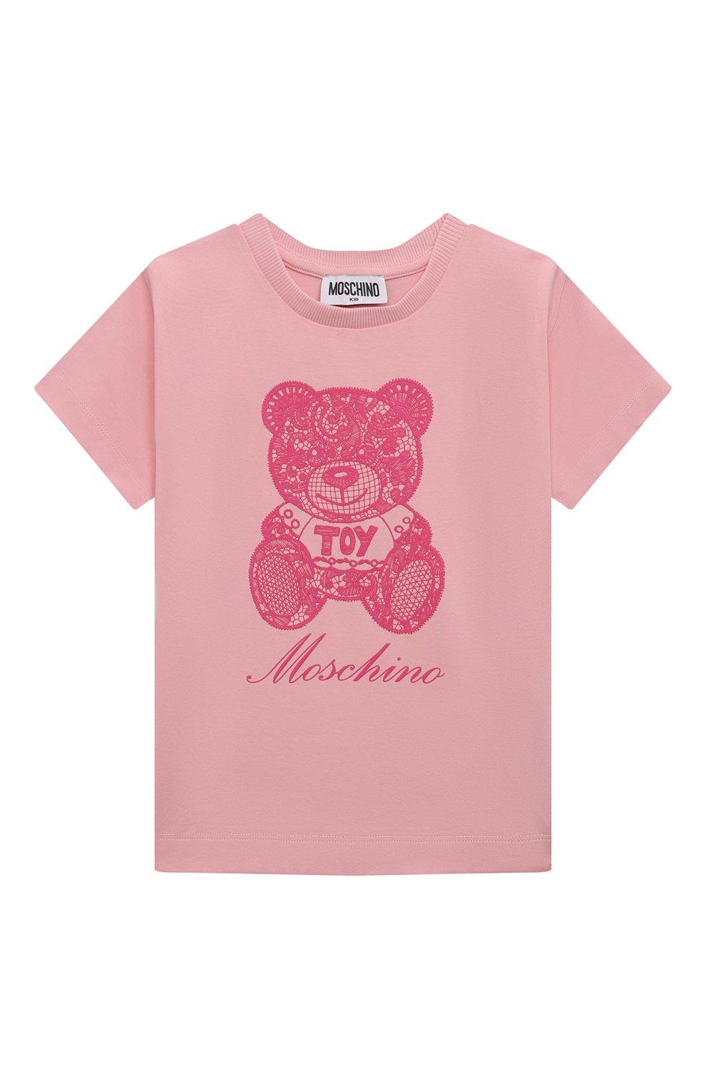 Детская хлопковая футболка MOSCHINO светло-розового цвета, арт. H0M02T/LBA00/4-8 | Фото 1 (Рукава: Короткие; Материал внешний: Хлопок)