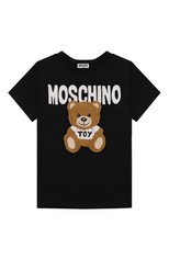 Детская хлопковая футболка MOSCHINO черного цвета, арт. H0M03R/LAA23/4-8 | Фото 1 (Девочки Кросс-КТ: футболка-одежда; Рукава: Короткие; Материал внешний: Хлопок)