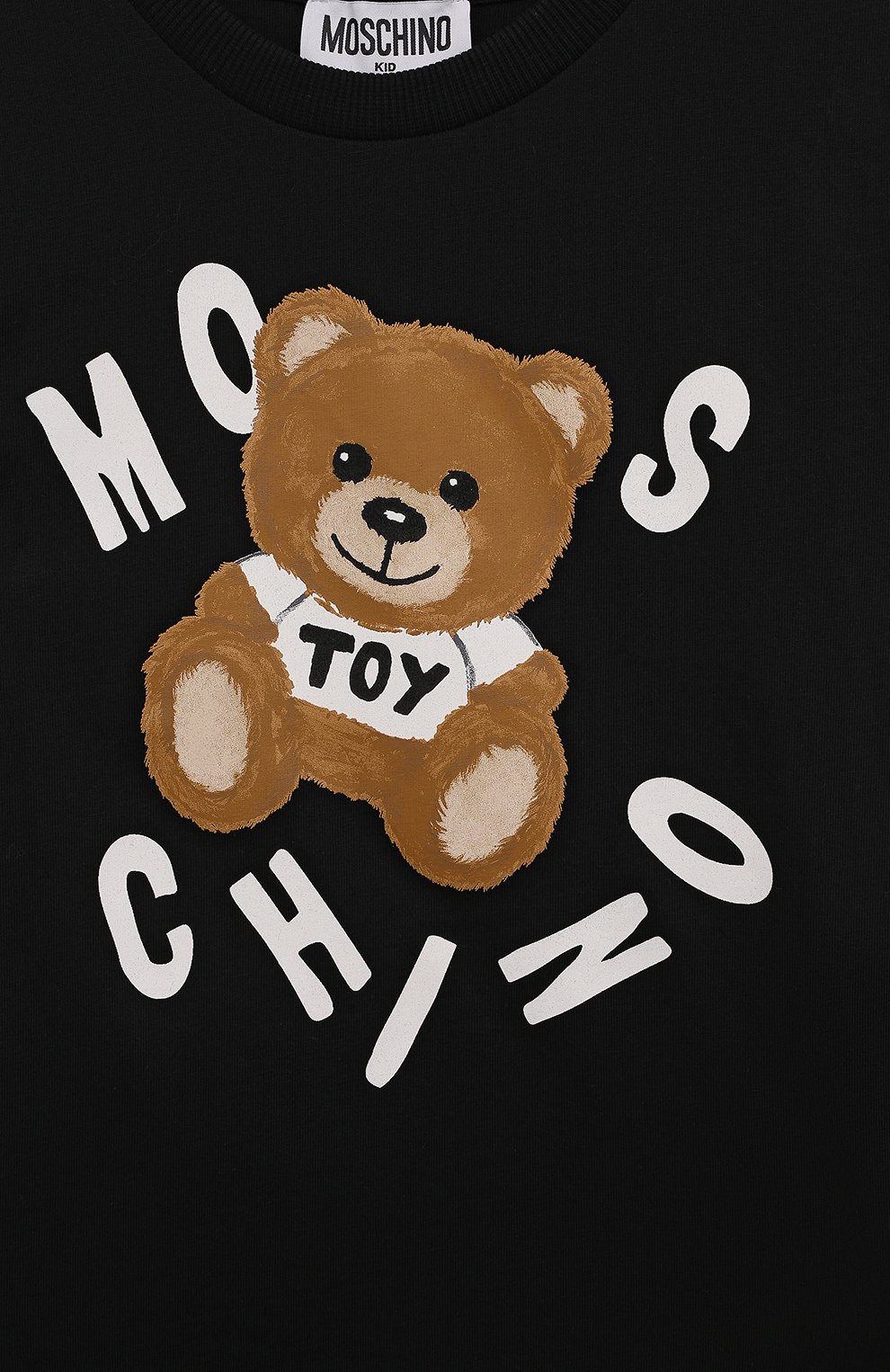 Детская хлопковая футболка MOSCHINO черного цвета, арт. H0M03U/LAA23/4-8 | Фото 3 (Девочки Кросс-КТ: футболка-одежда; Рукава: Короткие; Материал внешний: Хлопок)