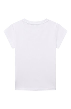 Детская хлопковая футболка MOSCHINO белого цвета, арт. HJM042/LBA00/4-8 | Фото 2 (Девочки Кросс-КТ: футболка-одежда; Рукава: Короткие; Материал внешний: Хлопок)