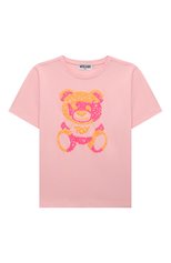Детская хлопковая футболка MOSCHINO светло-розового цвета, арт. HUM04C/LAA01/4-8 | Фото 1 (Девочки Кросс-КТ: футболка-одежда; Рукава: Короткие; Материал внешний: Хлопок)