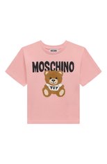 Детская хлопковая футболка MOSCHINO светло-розового цвета, арт. H0M03R/LAA23/4-8 | Фото 1 (Девочки Кросс-КТ: футболка-одежда; Рукава: Короткие; Материал внешний: Хлопок)