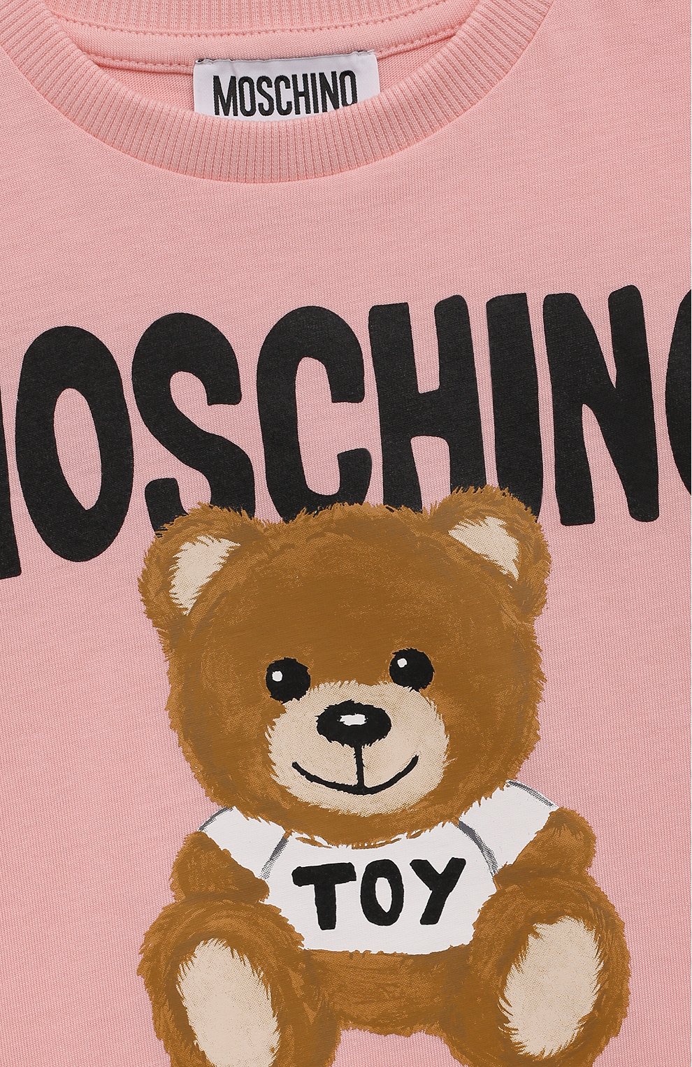 Детская хлопковая футболка MOSCHINO светло-розового цвета, арт. H0M03R/LAA23/4-8 | Фото 3 (Девочки Кросс-КТ: футболка-одежда; Рукава: Короткие; Материал внешний: Хлопок)
