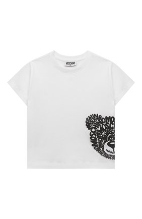 Детская хлопковая футболка MOSCHINO белого цвета, арт. HUM046/LAA01/4-8 | Фото 1 (Девочки Кросс-КТ: футболка-одежда; Рукава: Короткие; Материал внешний: Хлопок)