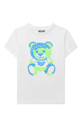 Детская хлопковая футболка MOSCHINO белого цвета, арт. HUM04C/LAA01/4-8 | Фото 1 (Девочки Кросс-КТ: футболка-одежда; Рукава: Короткие; Материал внешний: Хлопок)