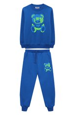 Детская комплект из свитшота и брюк MOSCHINO синего цвета, арт. HUK039/LCA32/4-8 | Фото 1 (Девочки Кросс-КТ: Костюмы-спорт; Рукава: Длинные; Материал внешний: Хлопок)