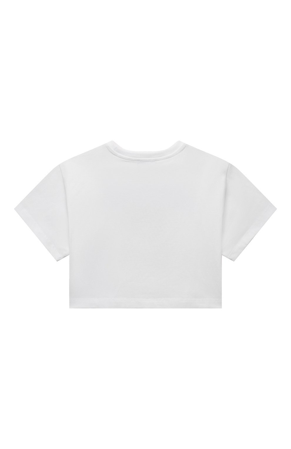 Детская укороченная футболка MOSCHINO белого цвета, арт. HDM04X/LBA10/4-8 | Фото 2 (Девочки Кросс-КТ: футболка-одежда; Рукава: Короткие; Материал внешний: Хлопок)
