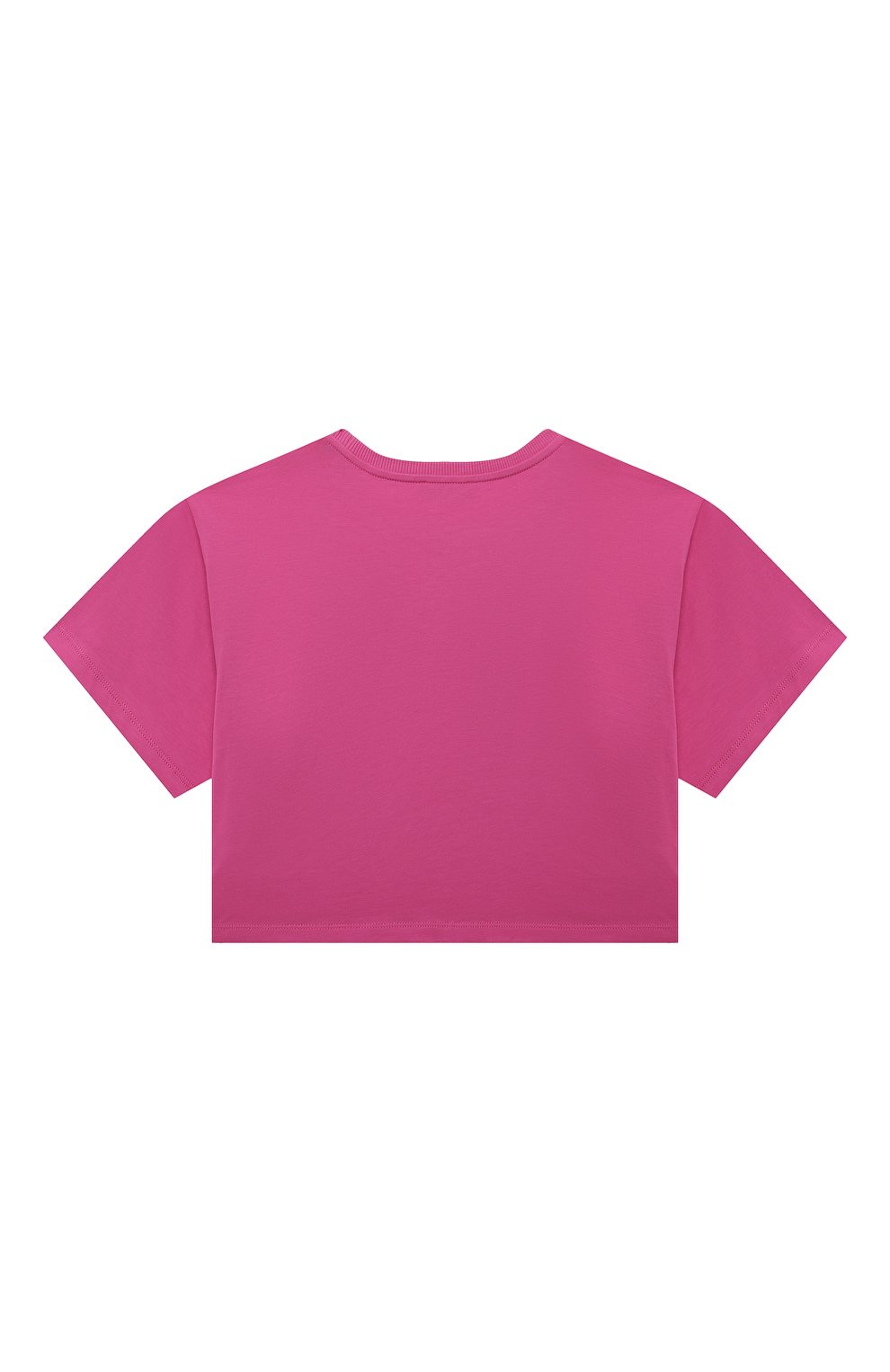 Детская укороченная футболка MOSCHINO фуксия цвета, арт. HDM04X/LBA10/4-8 | Фото 2 (Девочки Кросс-КТ: футболка-одежда; Рукава: Короткие; Материал внешний: Хлопок)