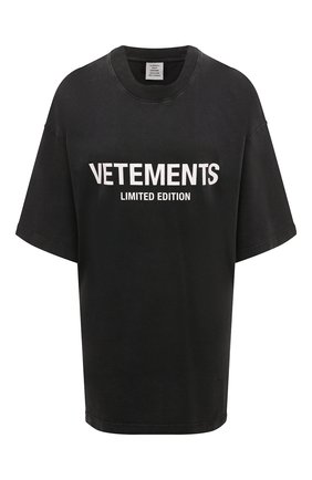 Женская хлопковая футболка VETEMENTS темно-серого цвета, арт. UE63TR720X | Фото 1 (Материал внешний: Хлопок; Длина (для топов): Удлиненные; Рукава: 3/4)