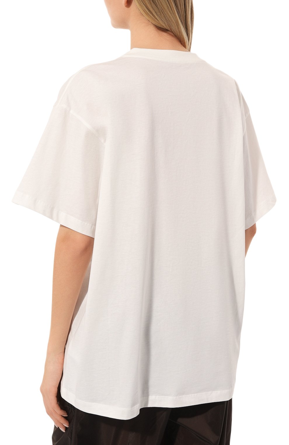 Женская хлопковая футболка MM6 белого цвета, арт. S52GC0276/S24312 | Фото 4 (Рукава: Короткие; Принт: С принтом; Длина (для топов): Удлиненные; Материал внешний: Хлопок; Женское Кросс-КТ: Футболка-одежда; Стили: Кэжуэл)
