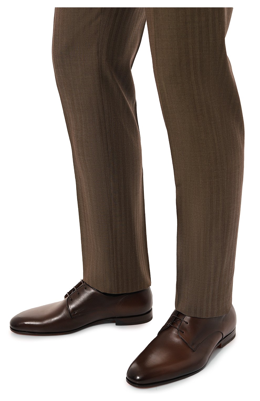 Мужские кожаные дерби SANTONI темно-коричневого цвета, арт. MCLG16204SA3BSLFT50 | Фото 3 (Материал внутренний: Натуральная кожа; Стили: Классический)