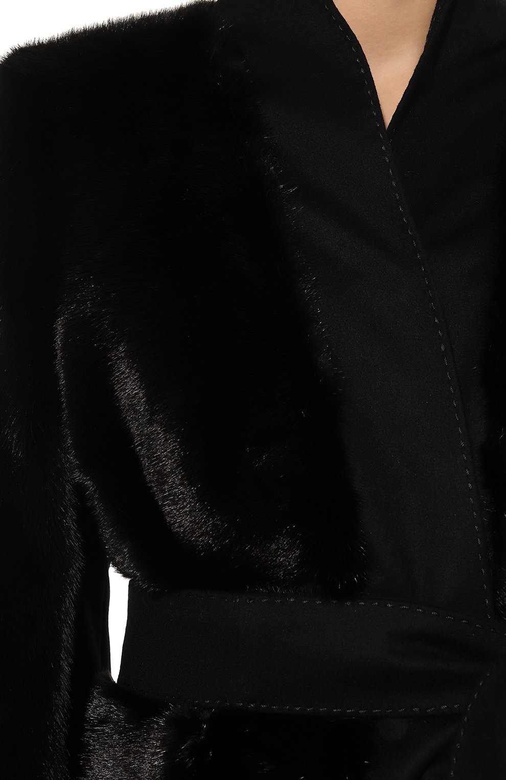Женская шуба из меха норки JULIA DILUA черного цвета, арт. 2022-0063 | Фото 5 (Женское Кросс-КТ: Мех; Рукава: Длинные; Стили: Гламурный; Материал внешний: Натуральный мех; Длина (верхняя одежда): Короткие; Материал подклада: Шелк)