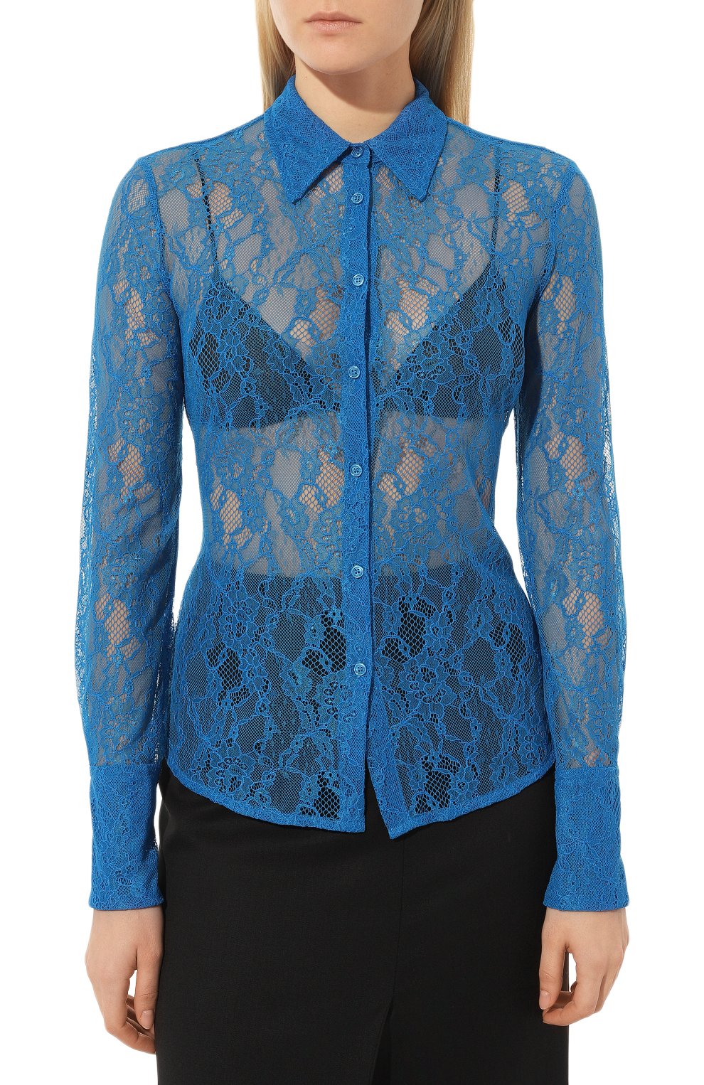 Женская блузка PINKO голубого цвета, арт. 100368-7585 | Фото 3 (Рукава: Длинные; Материал внешний: Синтетический материал; Длина (для топов): Стандартные; Принт: С принтом; Стили: Романтичный)