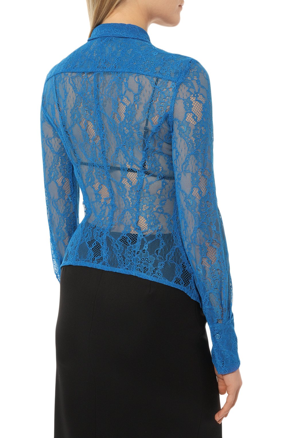 Женская блузка PINKO голубого цвета, арт. 100368-7585 | Фото 4 (Рукава: Длинные; Материал внешний: Синтетический материал; Длина (для топов): Стандартные; Принт: С принтом; Стили: Романтичный)