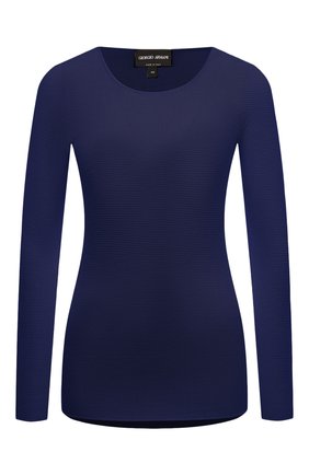 Женский пуловер GIORGIO ARMANI темно-синего цвета, арт. 8NAM31/AM05Z | Фото 1 (Материал внешний: Синтетический материал, Вискоза; Длина (для топов): Стандартные; Рукава: Длинные; Стили: Кэжуэл; Женское Кросс-КТ: Пуловер-одежда)