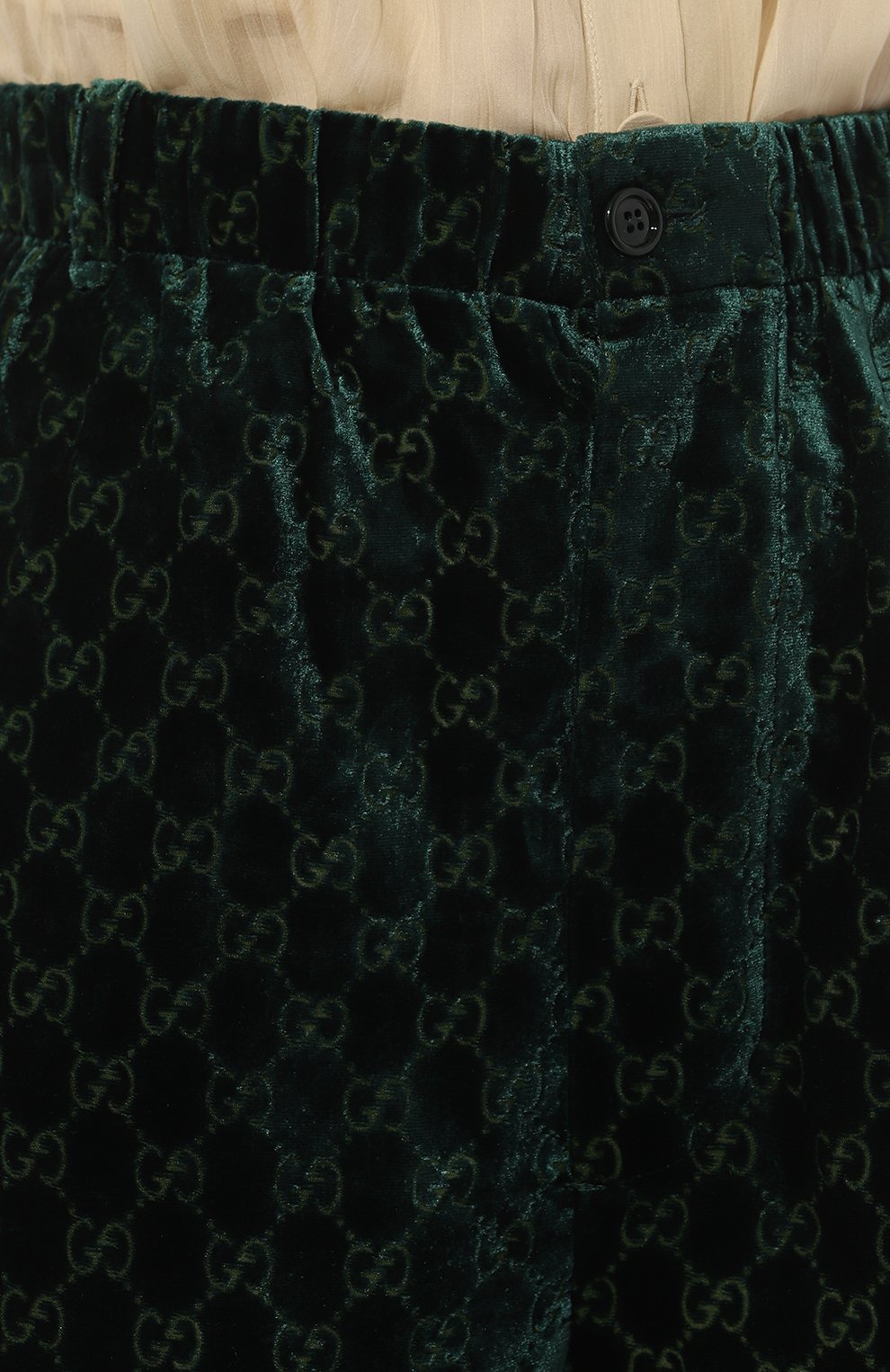 Женские бархатные шорты GUCCI бирюзового цвета, арт. 677573 ZAHGE | Фото 5 (Женское Кросс-КТ: Шорты-одежда; Длина Ж (юбки, платья, шорты): Мини; Стили: Романтичный)