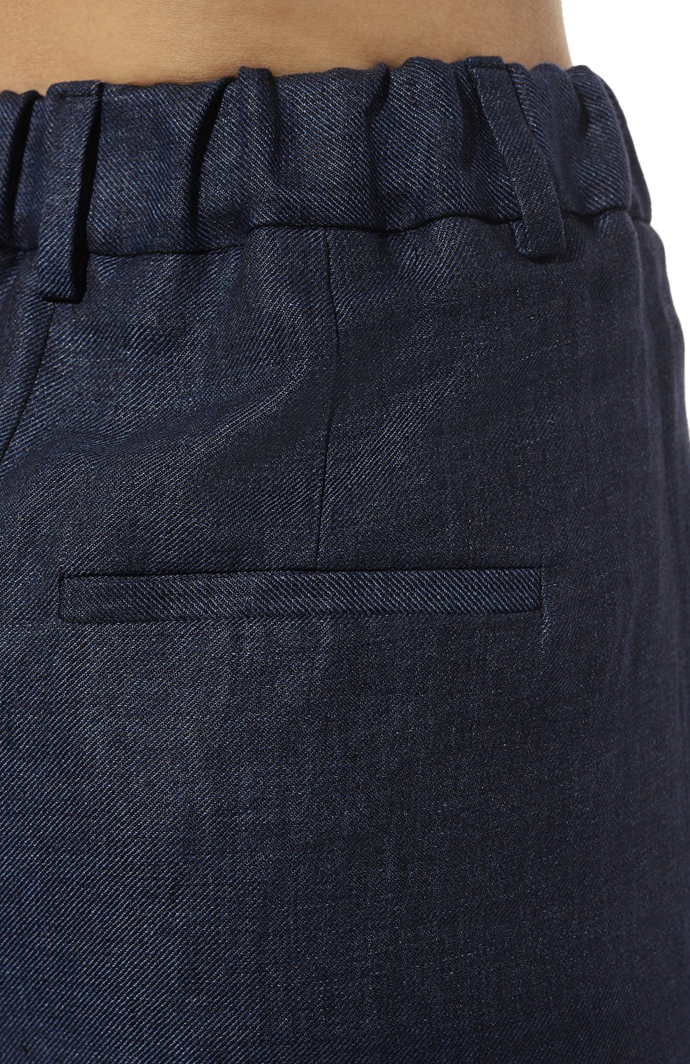 Женские льняные брюки KITON темно-синего цвета, арт. D55113H08442 | Фото 5 (Длина (брюки, джинсы): Стандартные; Женское Кросс-КТ: Брюки-одежда; Силуэт Ж (брюки и джинсы): Прямые; Материал внешний: Лен; Стили: Кэжуэл)