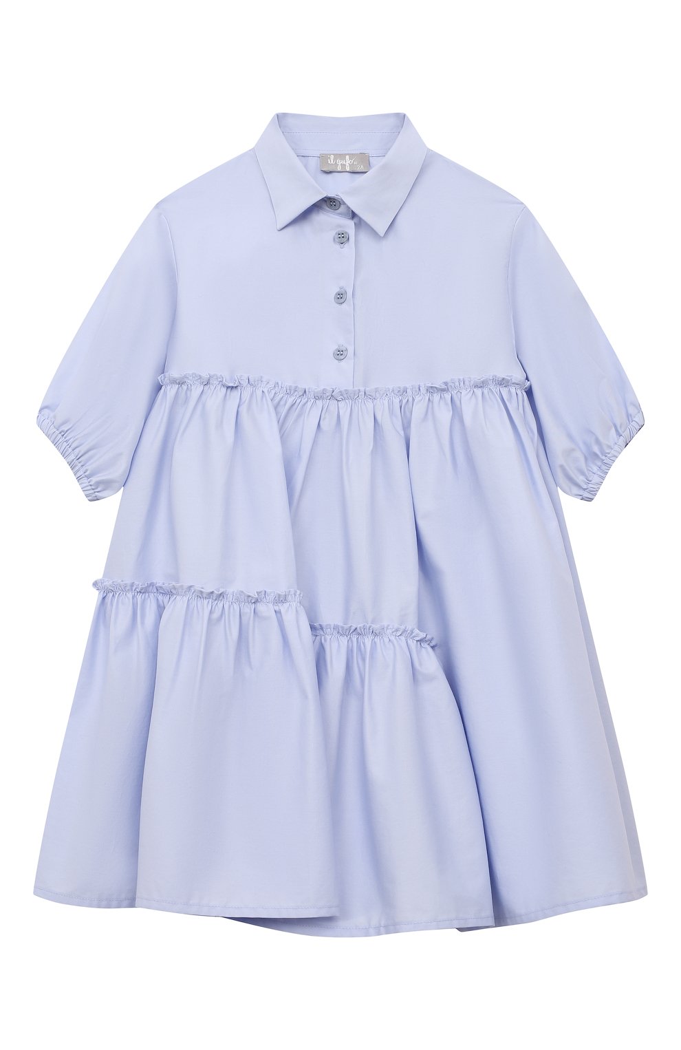 Детское хлопковое платье IL GUFO голубого цвета, арт. P23VM700C0046/2A-4A | Фото 1 (Рукава: Короткие; Случай: Повседневный; Материал внешний: Хлопок; Девочки Кросс-КТ: Платье-одежда)