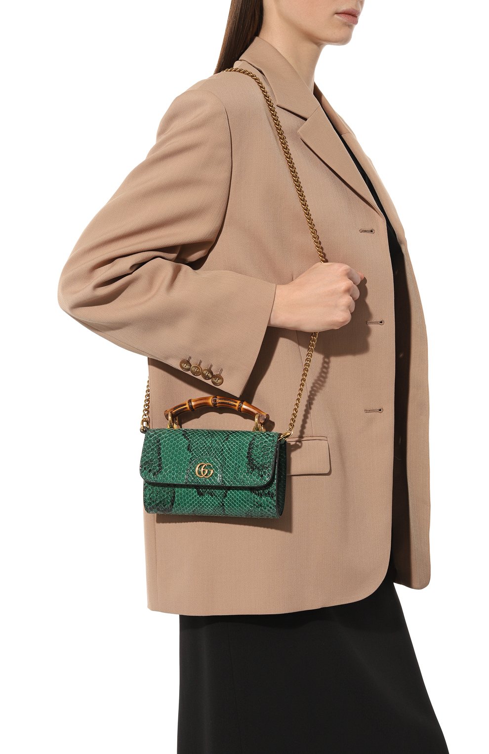 Женская сумка gucci diana GUCCI зеленого цвета, арт. 675795 LU30T | Фото 2 (Материал: Экзотическая кожа, Натуральная кожа; Сумки-технические: Сумки top-handle; Размер: mini; Ремень/цепочка: На ремешке)