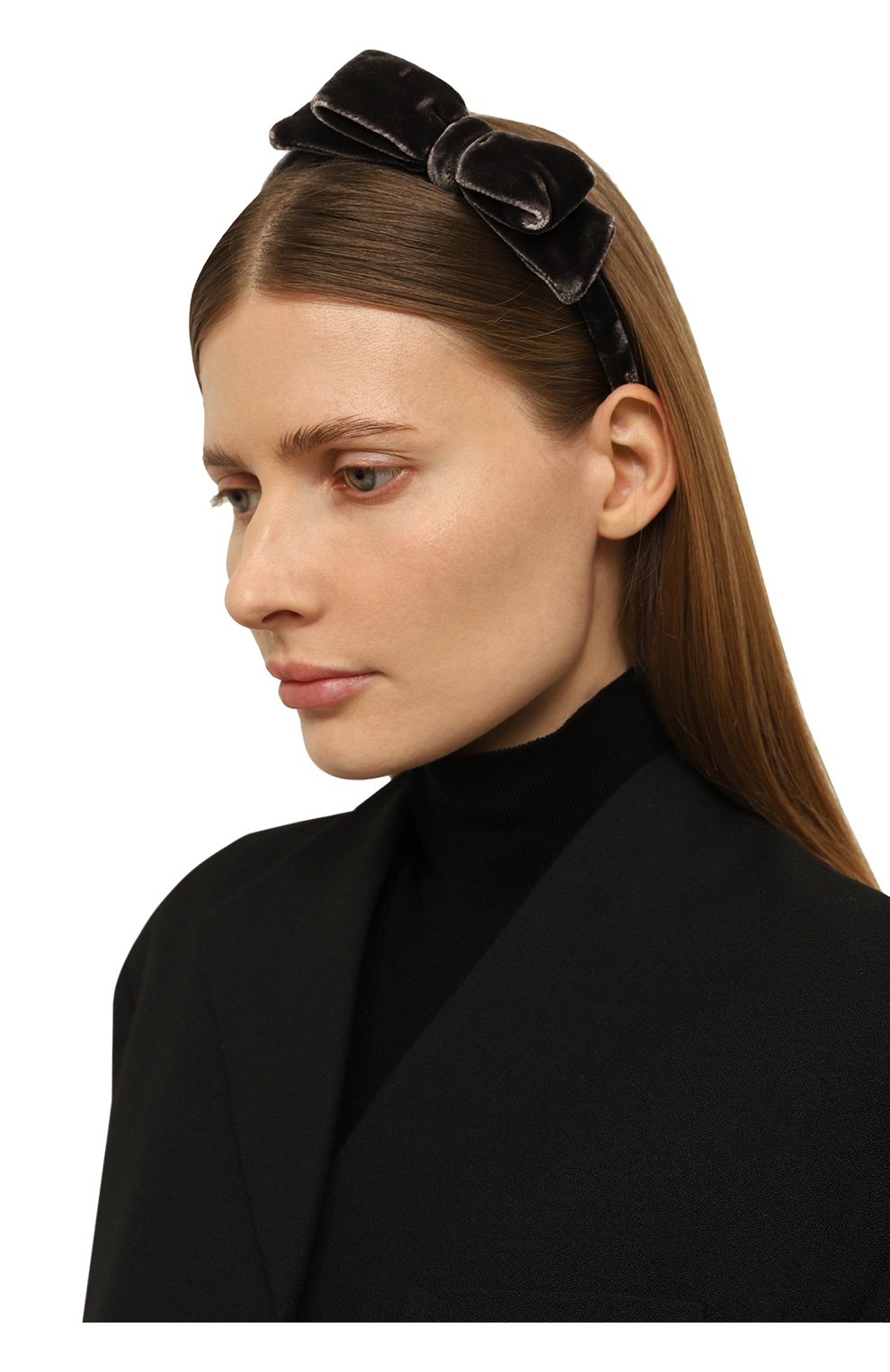 Женский ободок для волос ALEXANDRE DE PARIS темно-серого цвета, арт. THB-17505-10 G | Фото 2 (Материал: Текстиль)