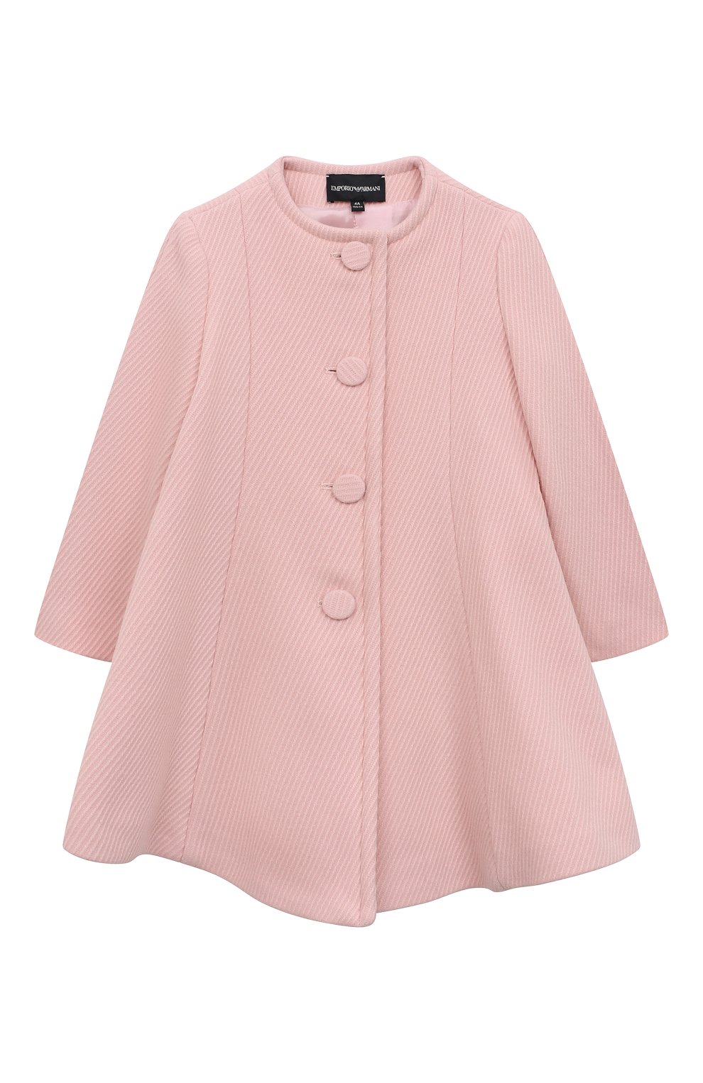 Детское шерстяное пальто EMPORIO ARMANI светло-розового цвета, арт. 3R3L75/3N5DZ | Фото 1 (Материал внешний: Шерсть; Рукава: Длинные; Материал подклада: Вискоза)