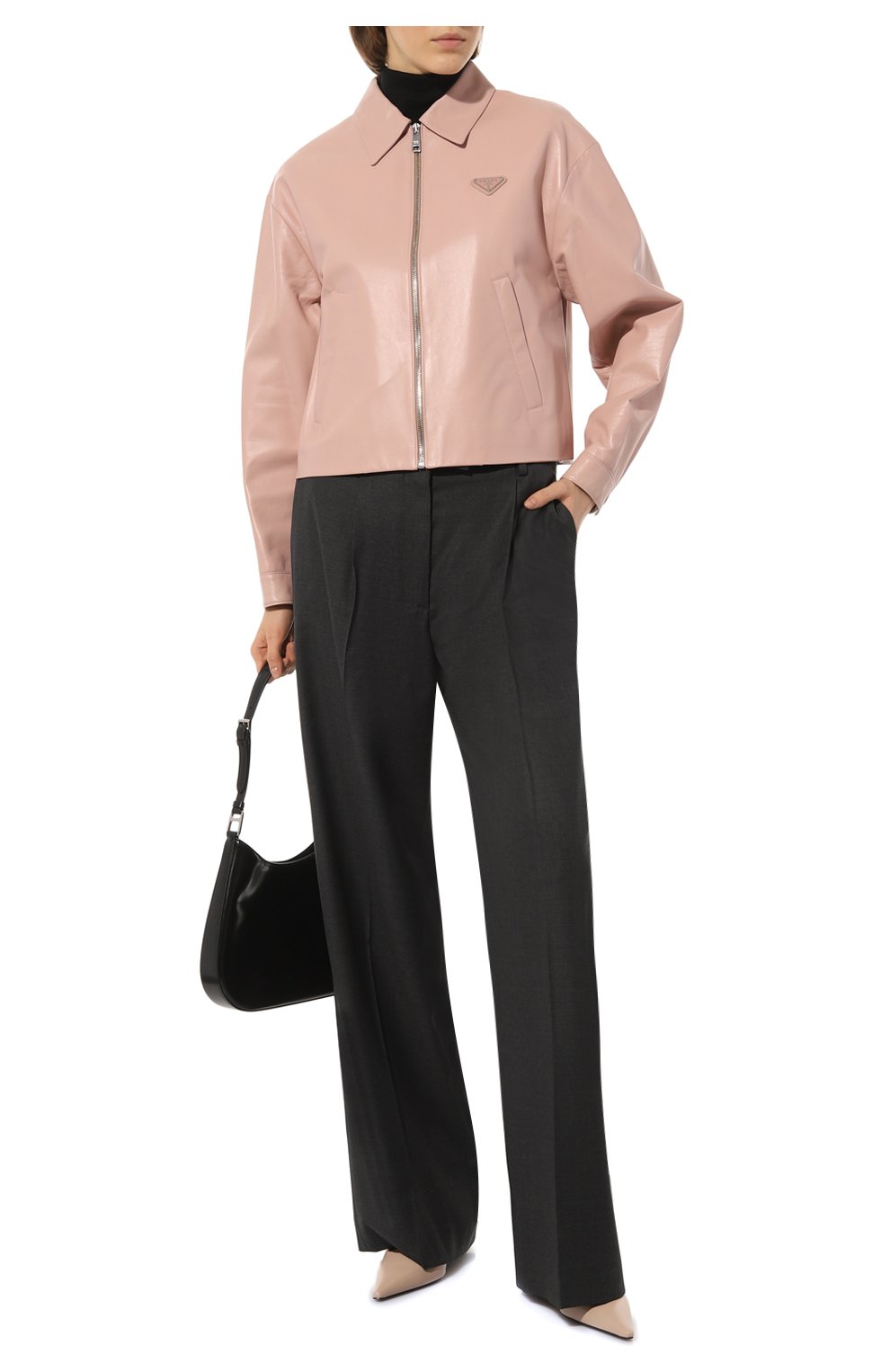 Женская кожаная куртка PRADA розового цвета, арт. 58A094-08P-F0LOZ | Фото 2 (Кросс-КТ: Куртка; Рукава: Длинные; Стили: Гранж; Материал внешний: Натуральная кожа; Женское Кросс-КТ: Замша и кожа; Длина (верхняя одежда): Короткие)